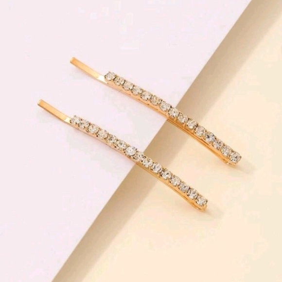 Pair of New Rhinestone decor gold hair pins - Picture 3 of 3